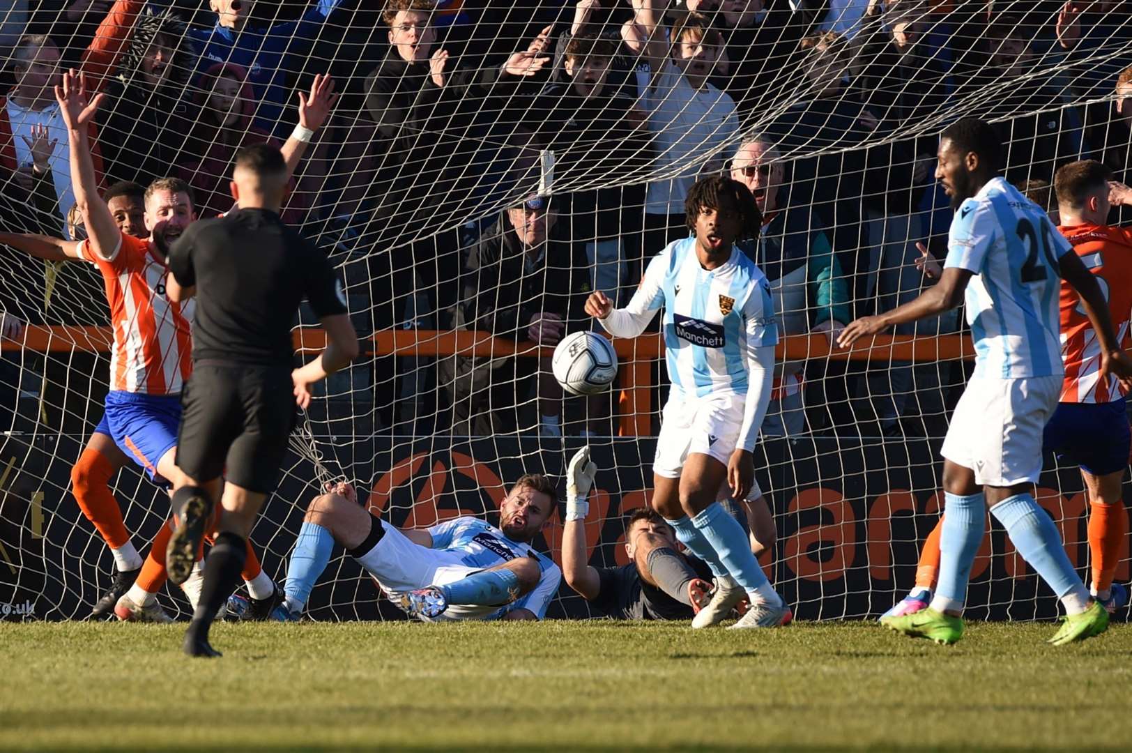 Regan Booty, grounded, is about to be sent off for the third time this season Picture: Steve Terrell