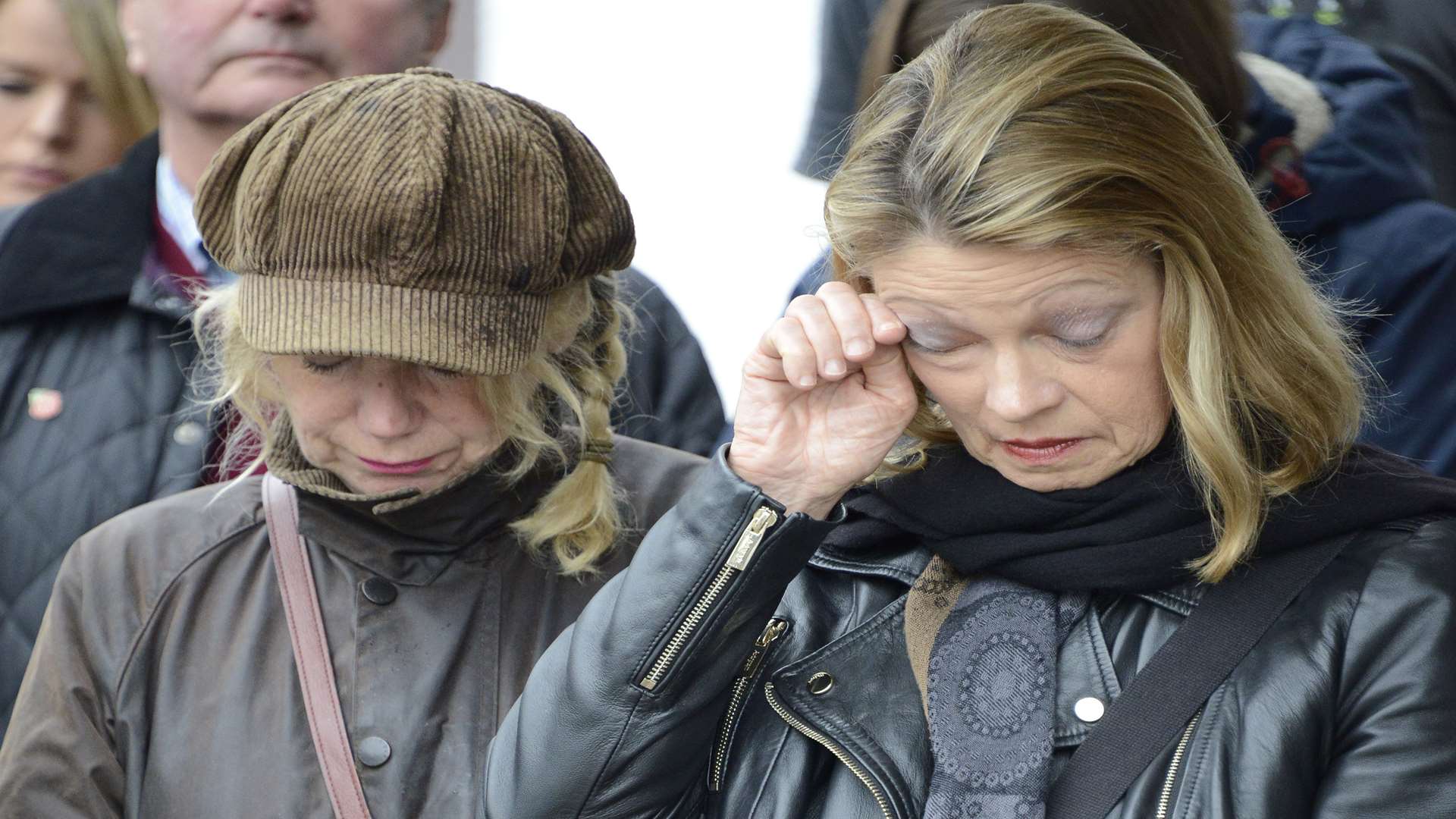 Cllr Sue Ferguson, right, and Pippa Carter pay their respects.