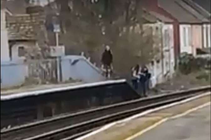 Teens on the track at Broadstairs station. Pic: Sarah Parker