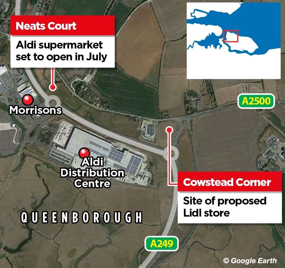 Where the Lidl store be built and where Aldi's new store is sited