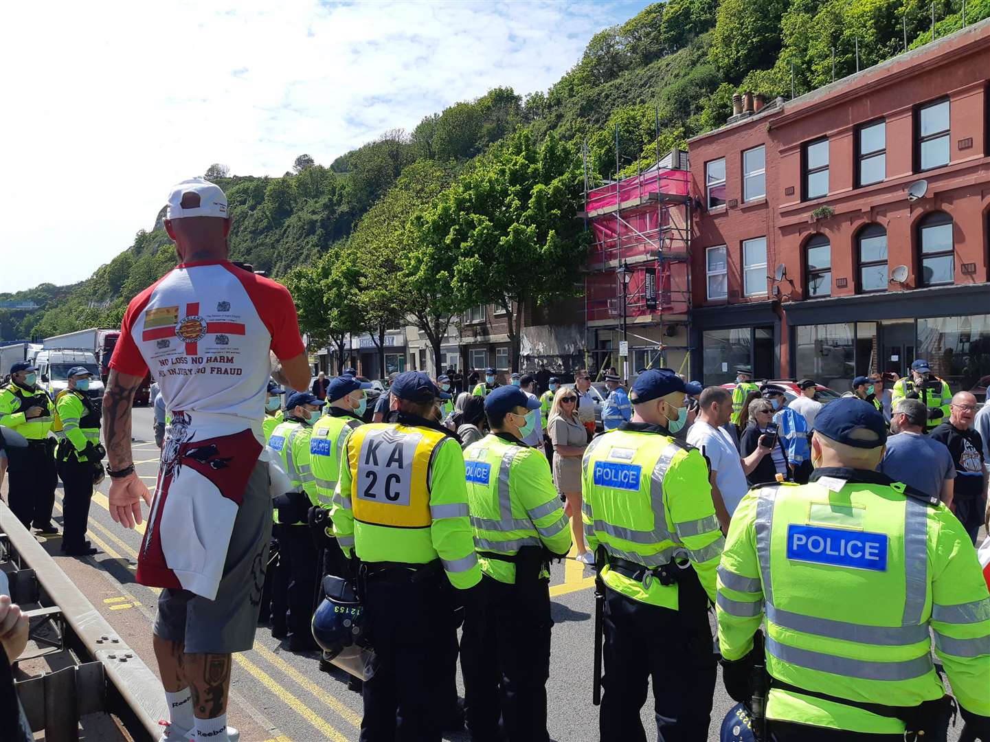 Police swamped the protest as it shut off a lane of Snargate Street on May 29.