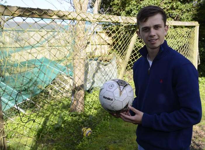 Johan ter Horst and the home-made goal in his back garden Picture: Gary Browne