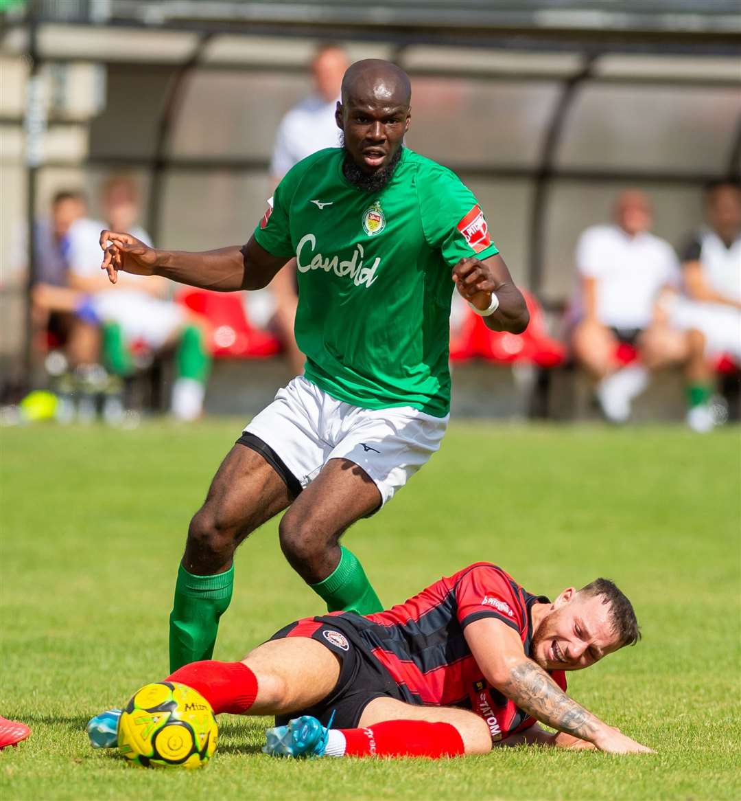 Ashford United defender Tolu Jonah in action at Erith Town. Picture: Ian Scammell