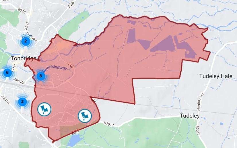 Parts of Tonbridge have little or no water due to the burst main. Picture: South East Water