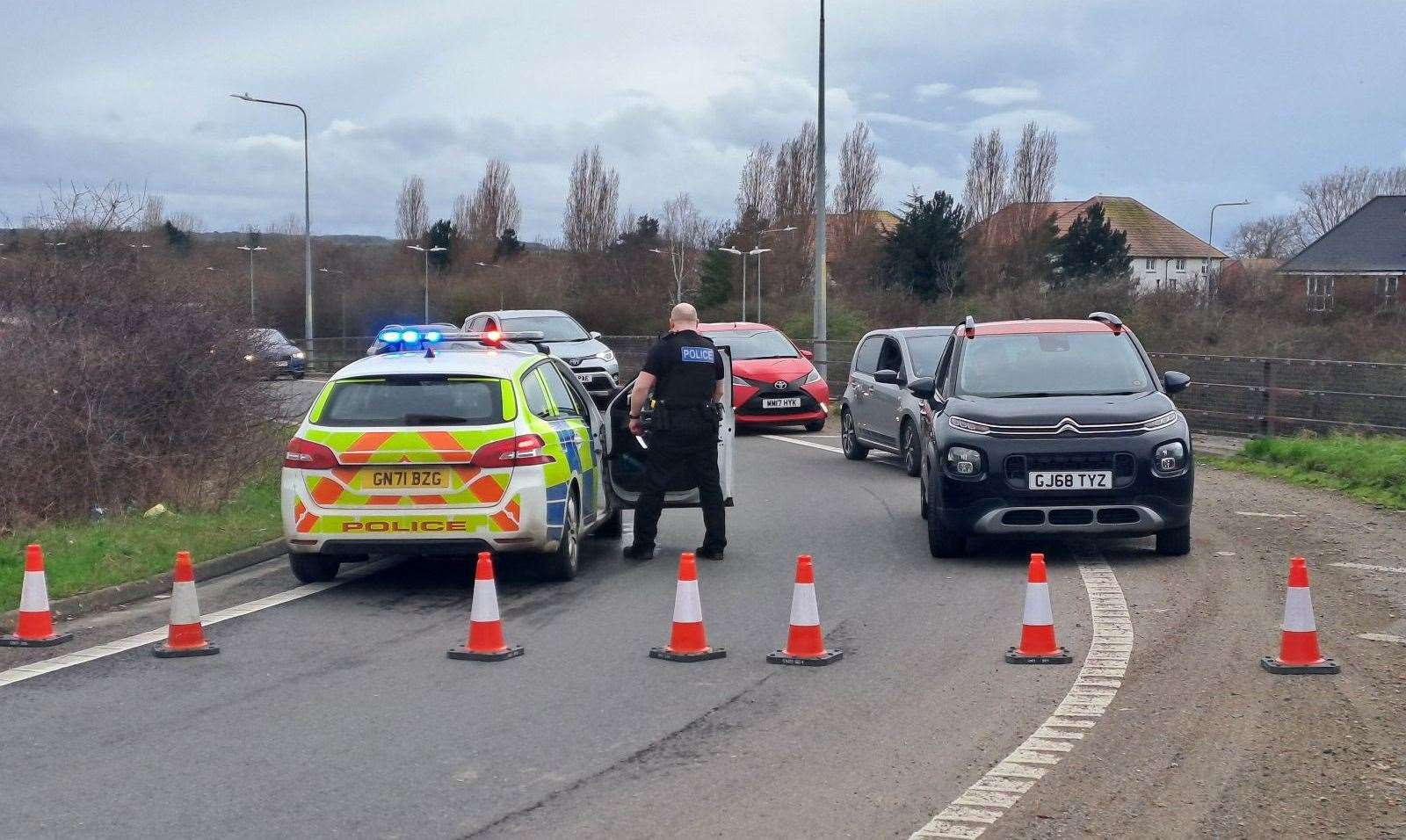 Drivers were seen driving the wrong way up the Herne Bay on-slip until police placed cones to block the entryway