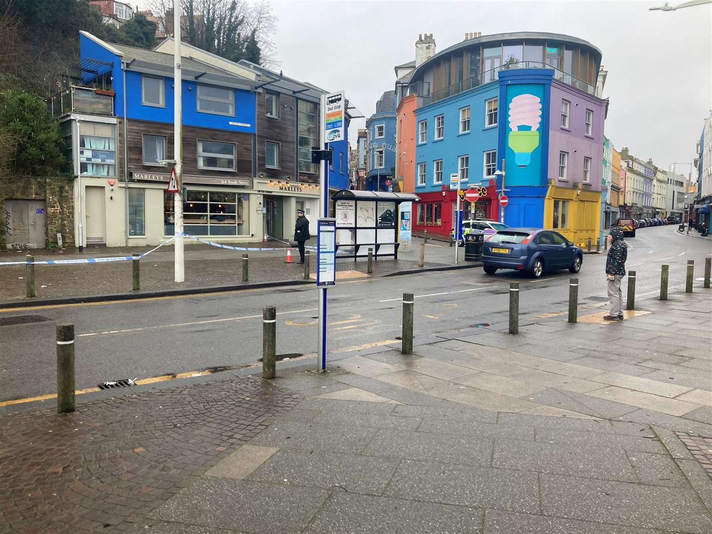 A section of the pavement at the bottom of the Creative Quarter in Folkestone has been cordoned off by police