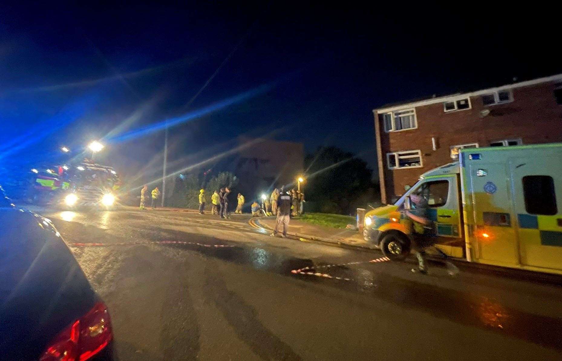 Emergency services at the scene of the fire in Ordnance Street, Chatham. Picture: Gabriel Morris/KMTV