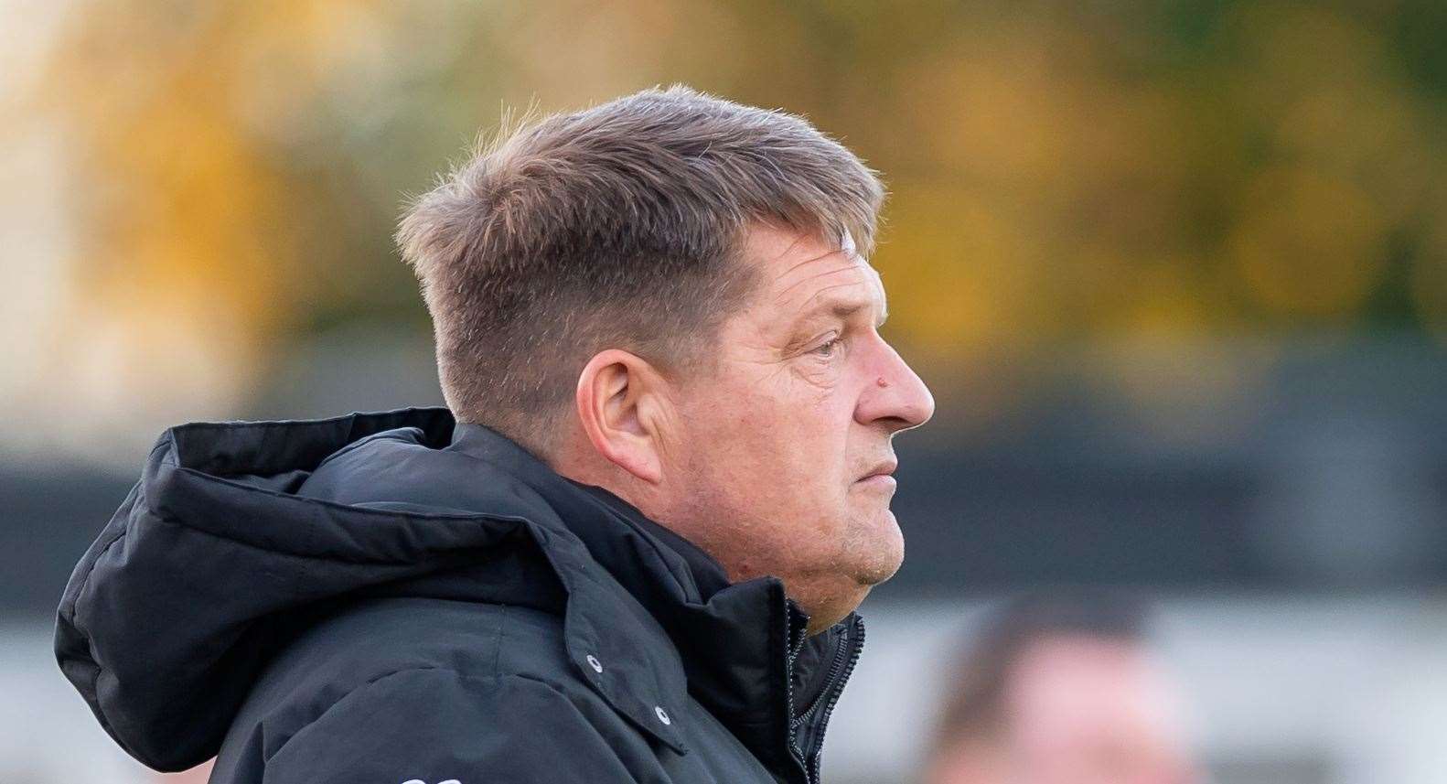 Faversham coach Darren Hare watches on from the sidelines against VCD. Picture: Ian Scammell