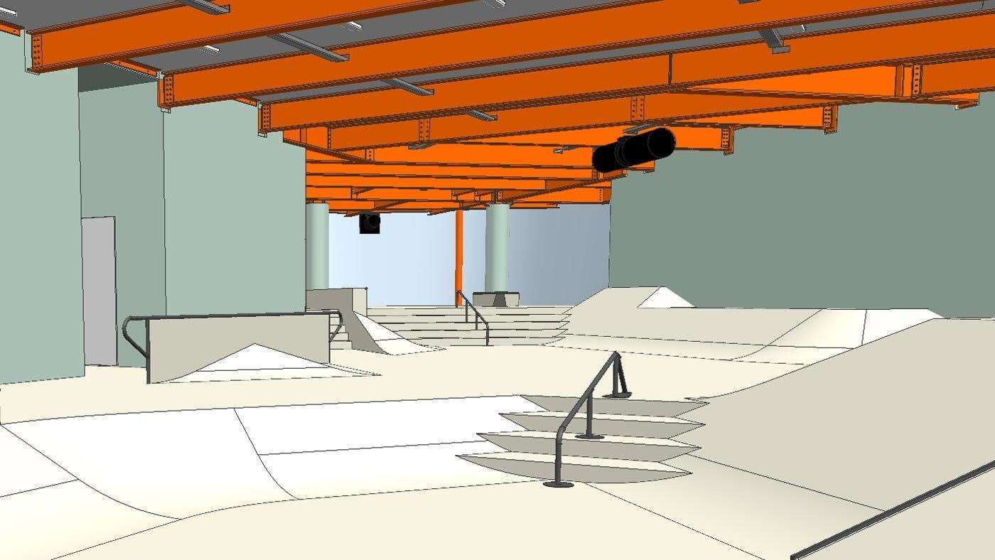 The street level will include stair sets, ledges, handrails and more. Pictures: Cambian Action Sports