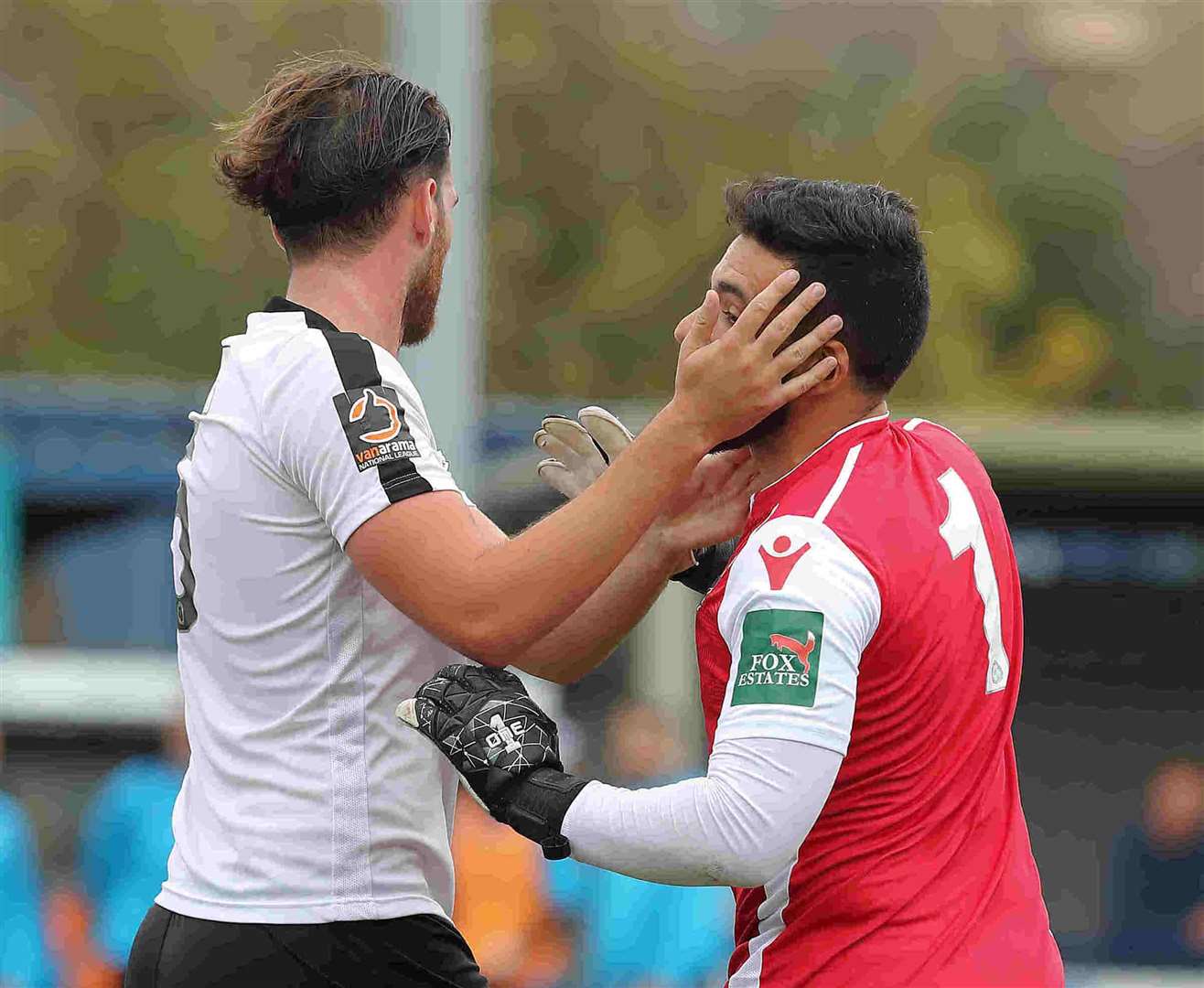 Ronnie Vint congratulates Deren Ibrahim on his winning goal Picture: Richard Chappell