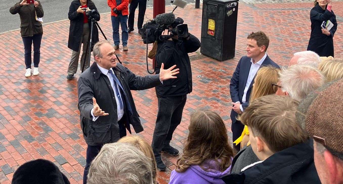 Press and politicians gathered to see Sir Ed Davey in Tunbridge Wells. Picture Simon Finlay