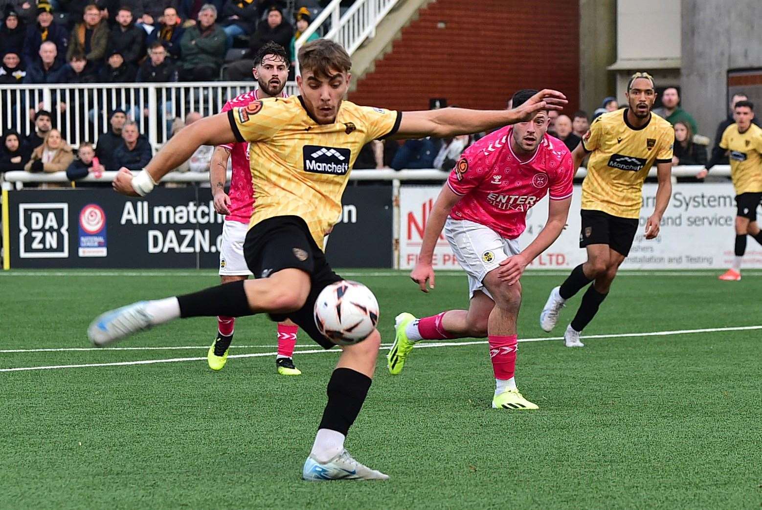 Antony Papadopoulos fires Maidstone in front against St Albans. Picture: Steve Terrell