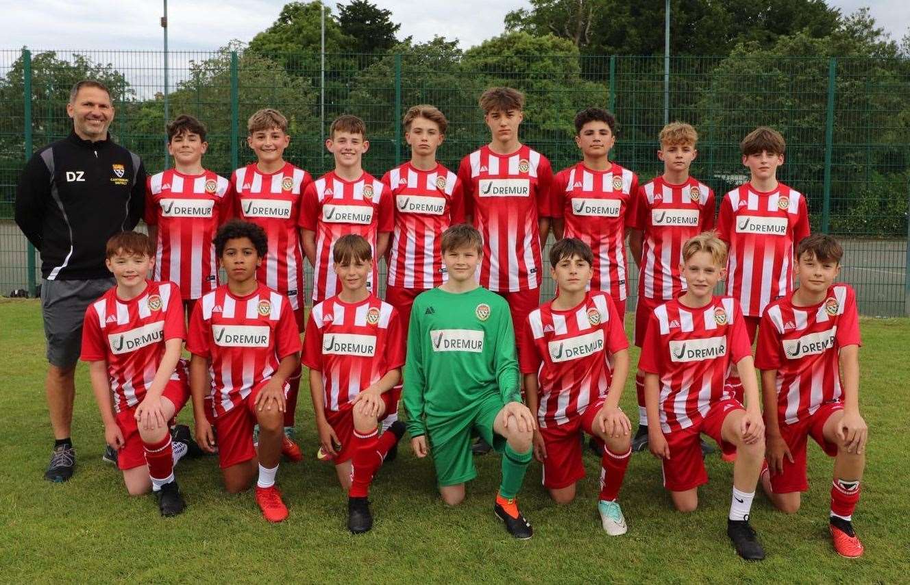 Canterbury and St Augustine's District team. Back row, from left, manager Donnie Zacharia, Myles Codd, Thomas Hatton, Henry Greene, Freddie Phillips, Cody Beale, Theo Philip, Sammy-Lee Chibnall, Mateo Carmona. Front, Alfie Mowat-Leyenda, Oscar Lazare, Issac Thorpe, Callum Crudgington, Blake Zacharia, Harrison Clarke, Charlie Betts. Absent: Jacob Holman