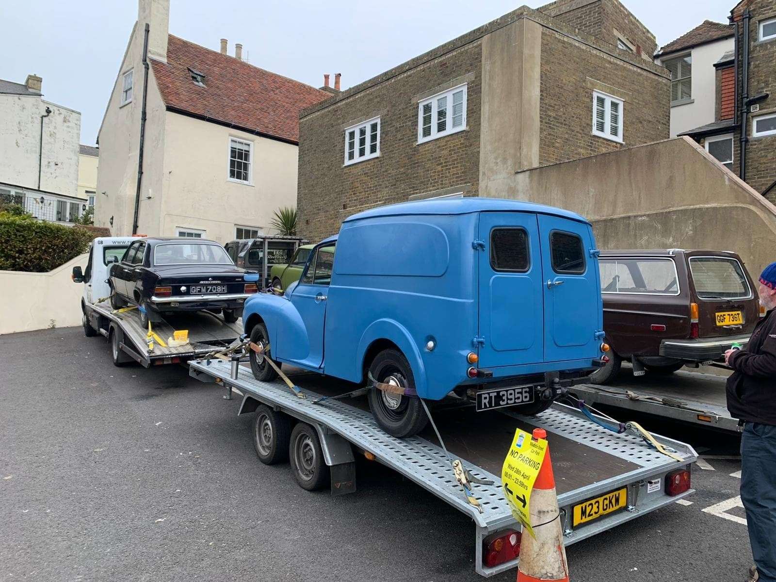 Period cars in King Street, Deal, ready to be used in Danny Boyle's TV mini series Pistols