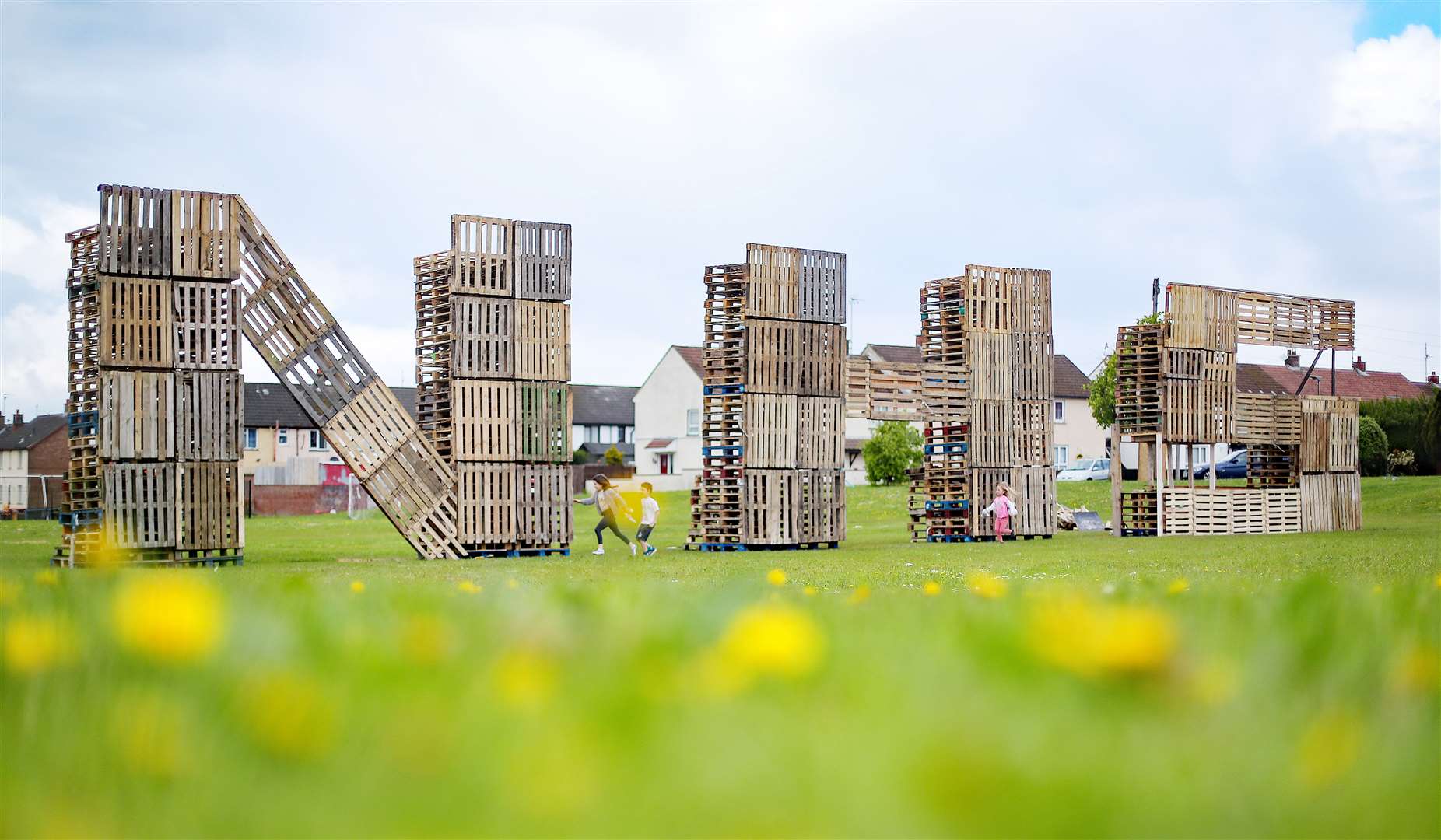 In Northern Ireland, a loyalist bonfire in Portadown Co Armagh which was cancelled because of Covid-19 has been turned into a giant tribute to the NHS (Niall Carson/PA)