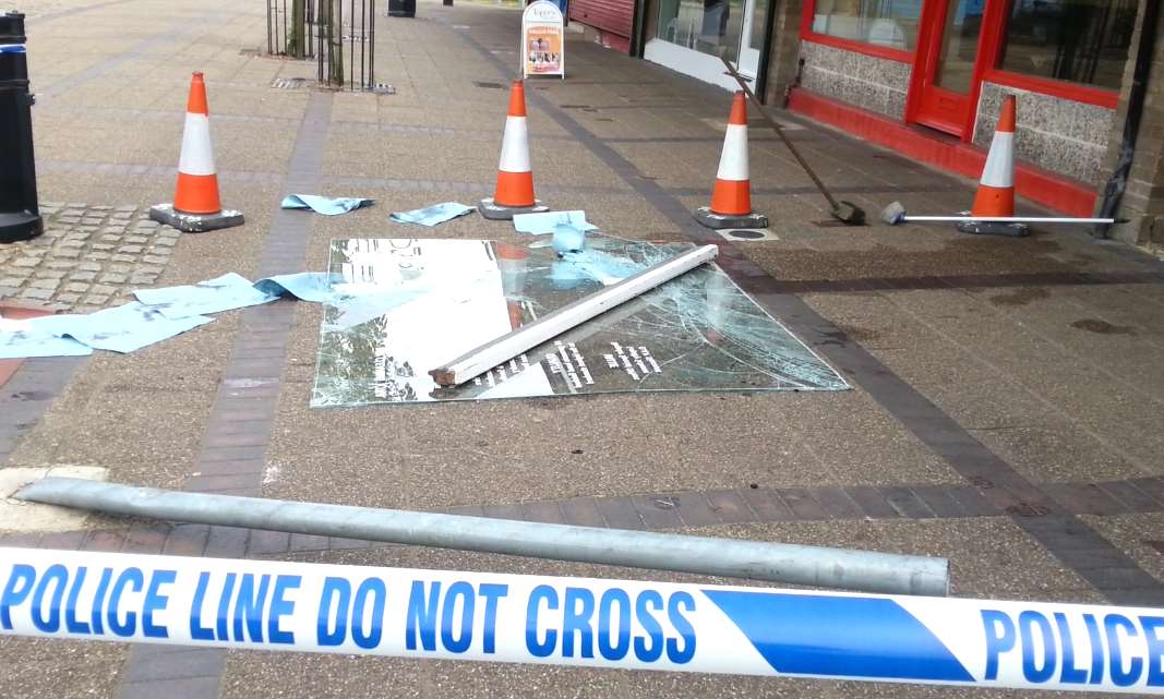 The scene at Martin Square, Larkfield after a car crashed into this shop window