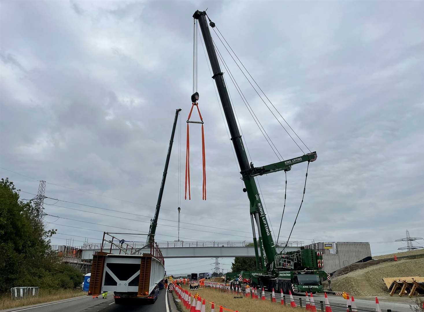 A 750-tonne crane ready to install a 100-tonne steel beam on the new Grovehurst bridge. Picture: Joe Crossley