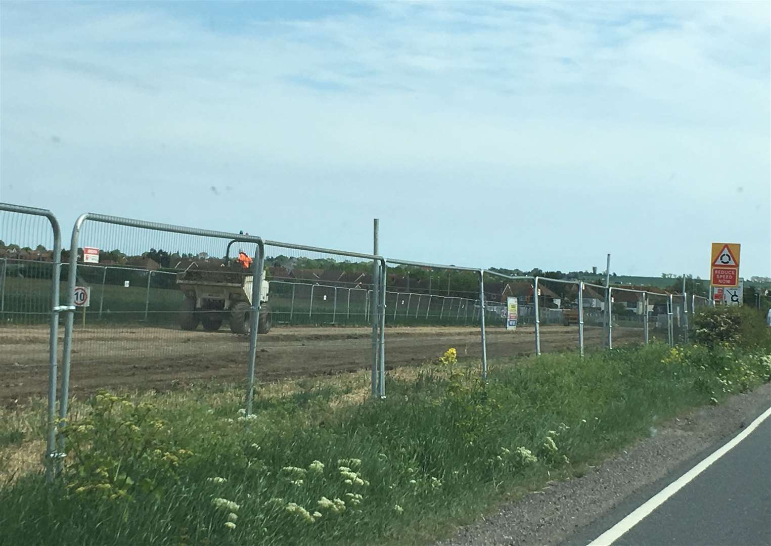 Contractors working on the cycle and walkway along the Lower Road at Minster