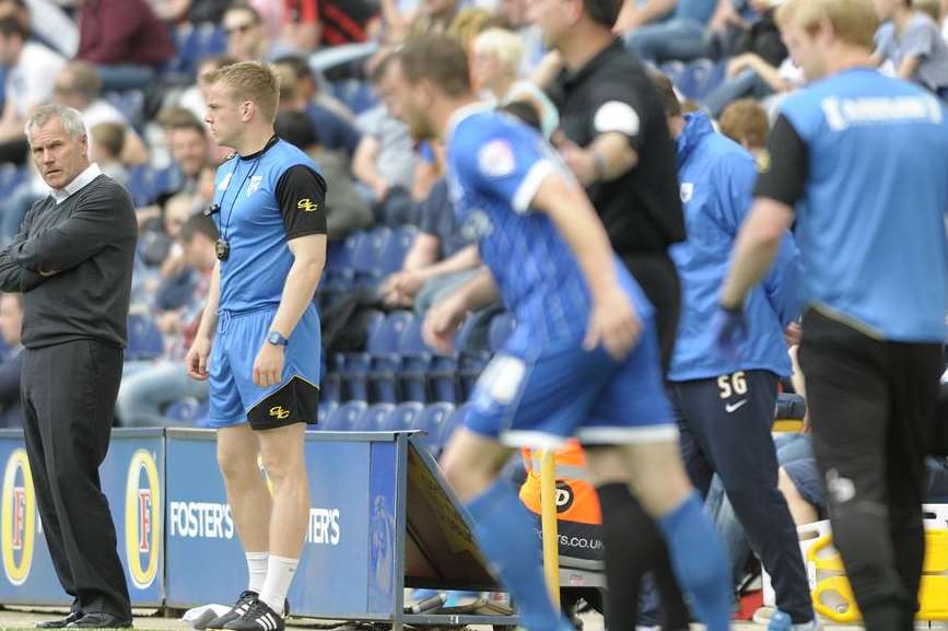 Peter Taylor watches on at Deepdale as his Gillingham side kept their place in League 1 Picture: Barry Goodwin