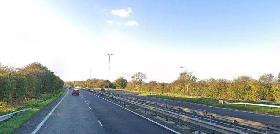 Traffic is queueing on the A299 Thanet Way, Herne Bay after a crash this morning. Picture: Google