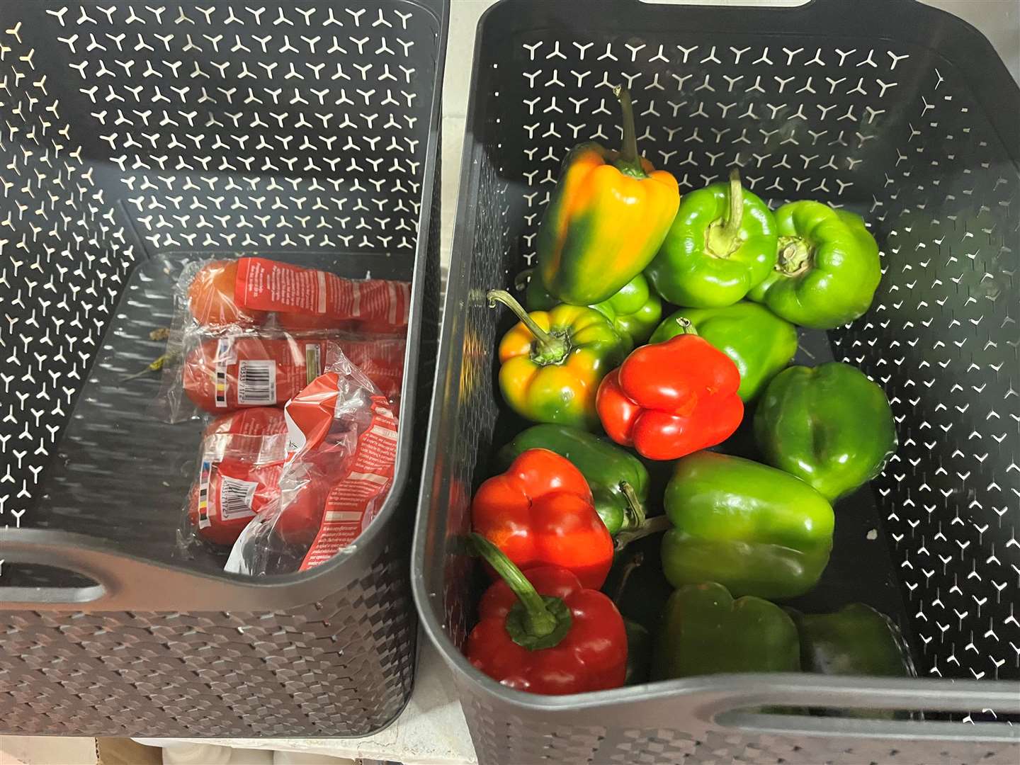 Fresh vegetables kept in sealed containers at the restaurant