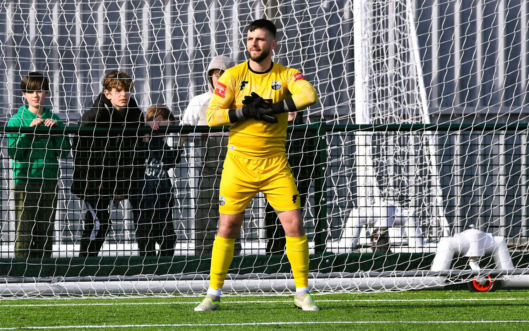 Aiden Prall. Chichester City (green) v Sheppey United, Isthmian South East, 23 March 2024. Picture: Marc Richards