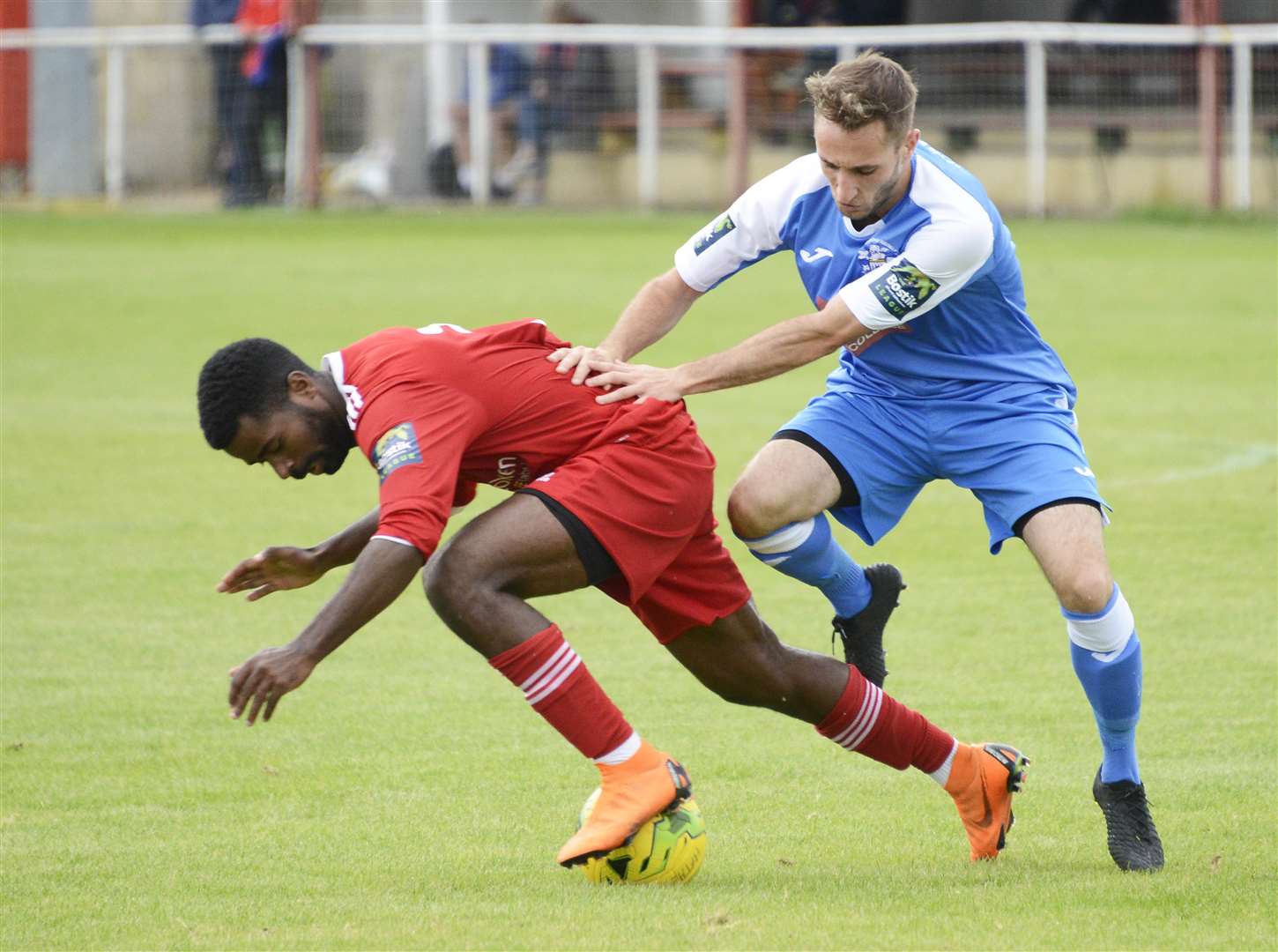 Ryan Palmer tries to keep possession for Hythe Town Picture: Paul Amos