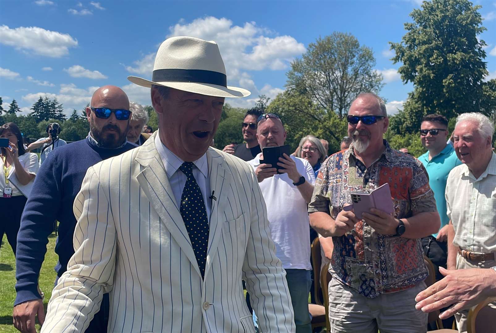 Nigel Farage arriving at the Mercure Hotel in Maidstone to address hundreds of people at a Reform UK event - his party has overtaken the Tories in some Kent seats