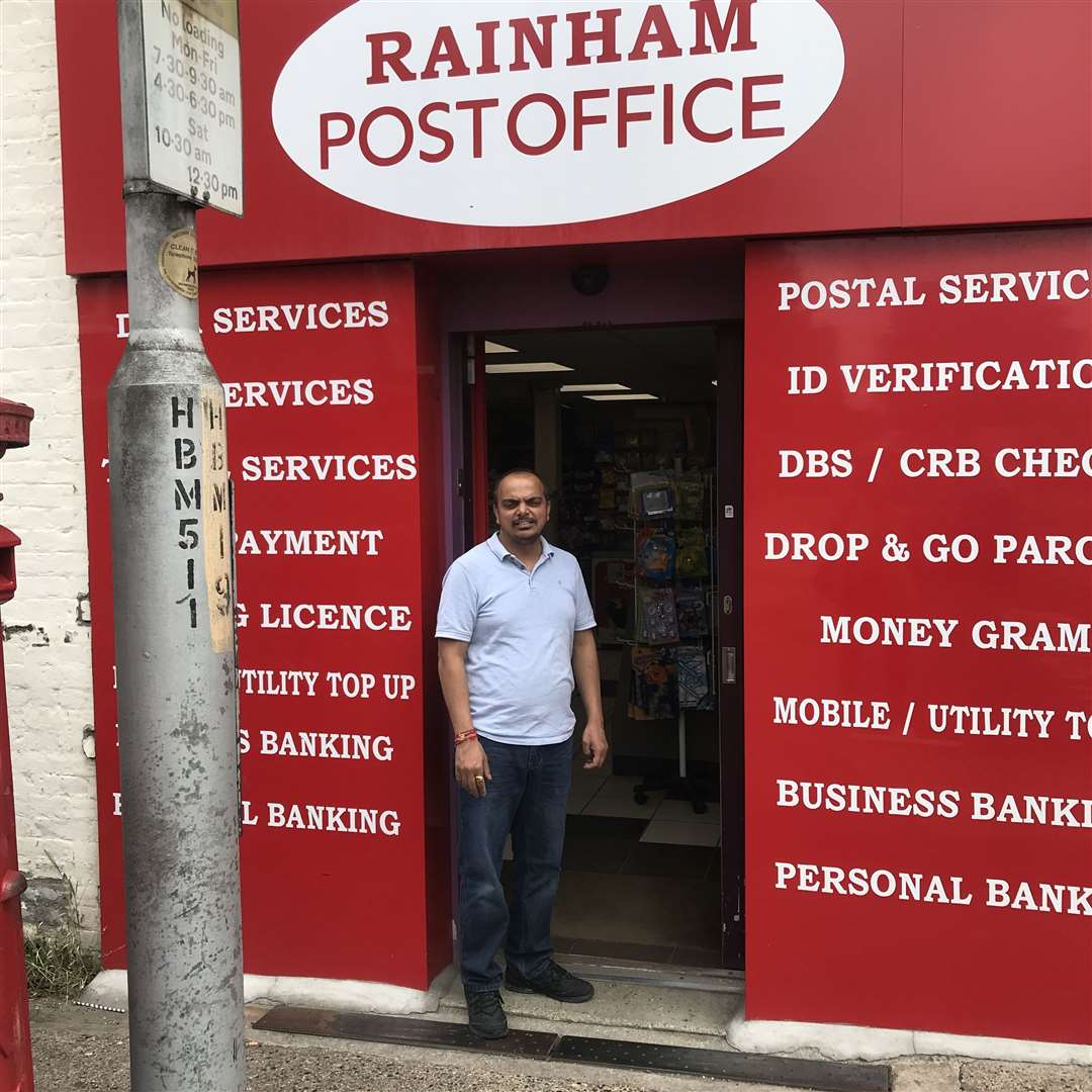 Sanjay Panchel outside Rainham Post Office