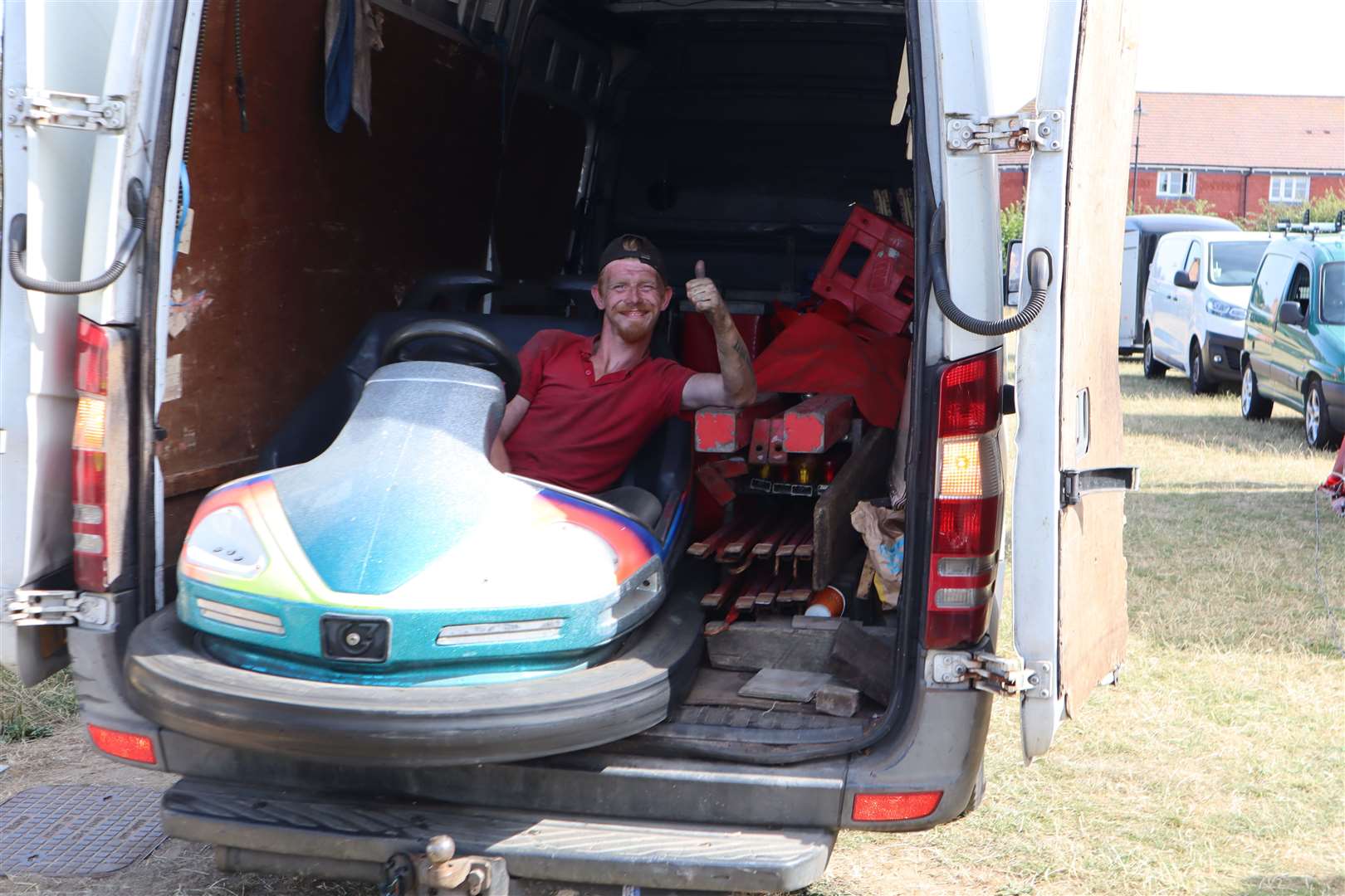 One way of getting dodgem cars to the fair at Iwade Rock