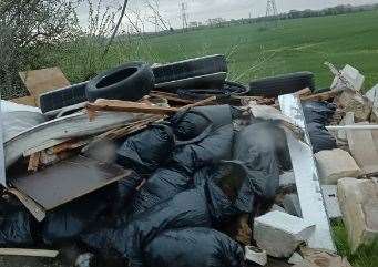 Tyres, household waste and black bin bags pilled up in Stickfast Lane, near Bobbing. Picture: Donna Shaw