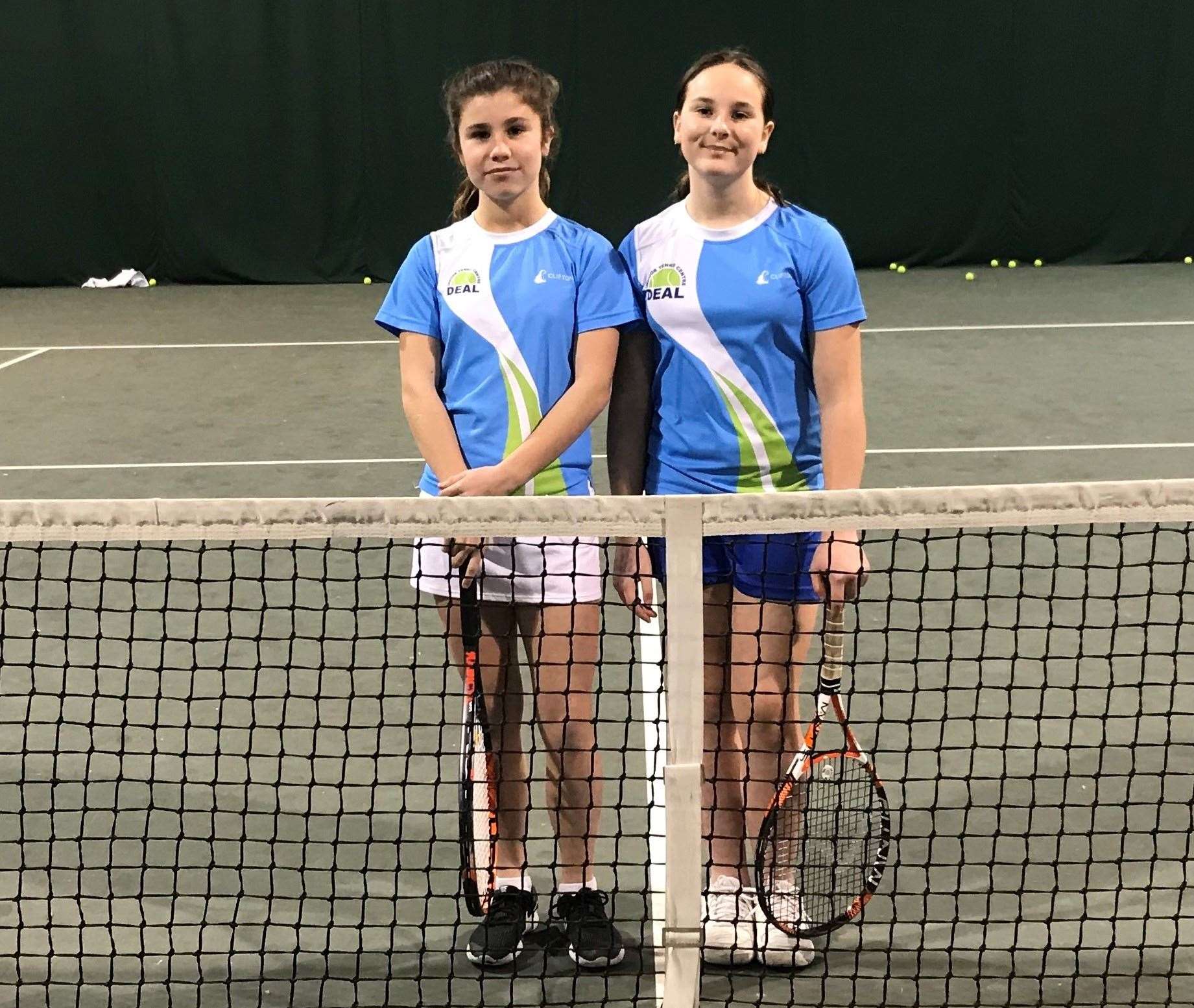 Young hopefuls Scarlett Fletcher and Kate Boffey at Deal Indoor Tennis Centre