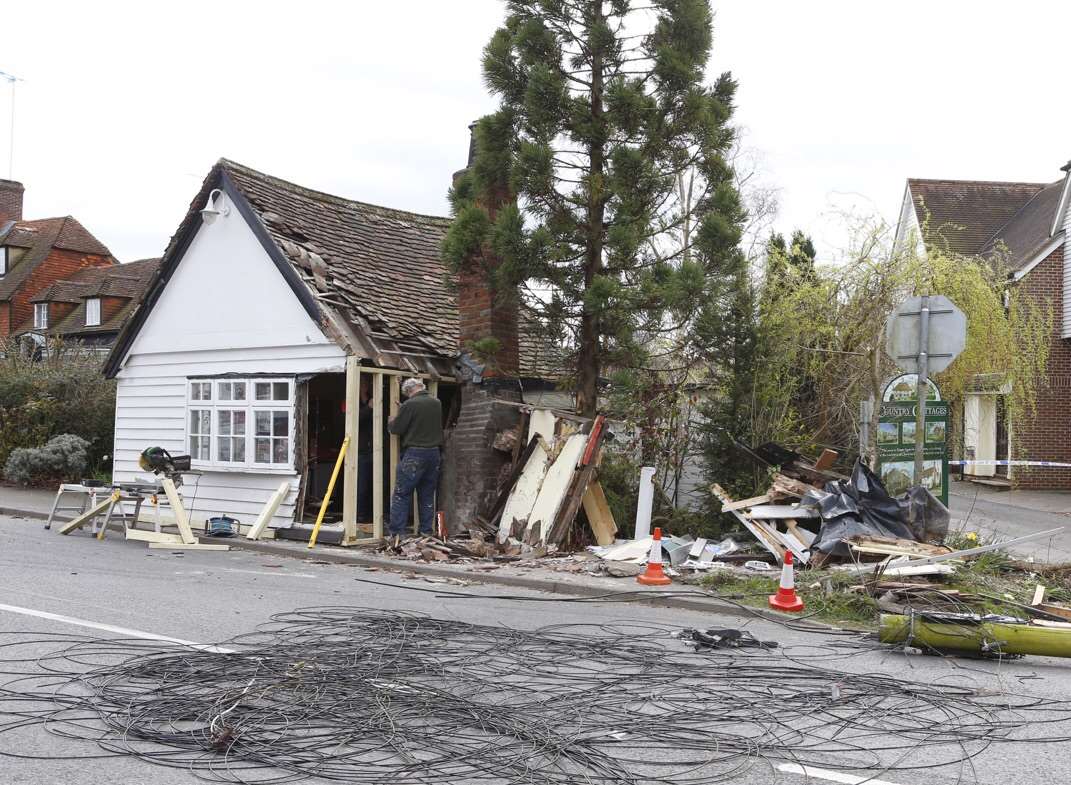 Workers are busy making the area safe. Picture by Andy Jones