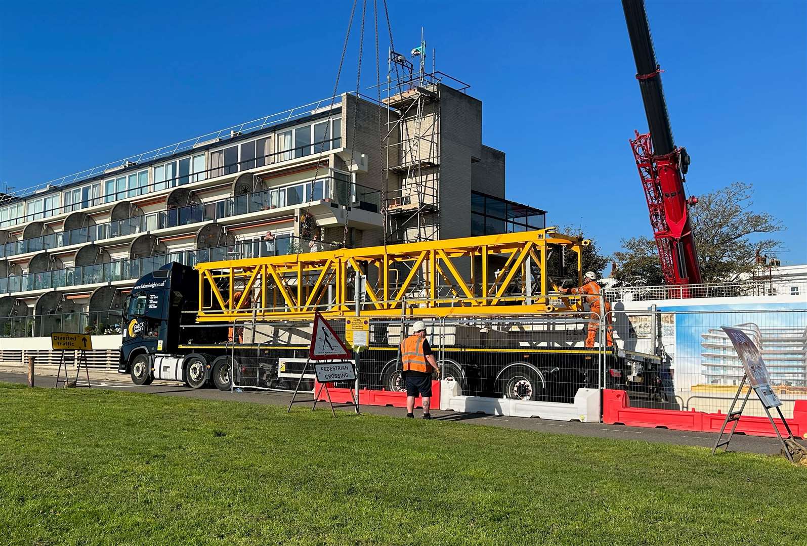 The huge crane was being removed from the Leas Pavilion development site on Thursday