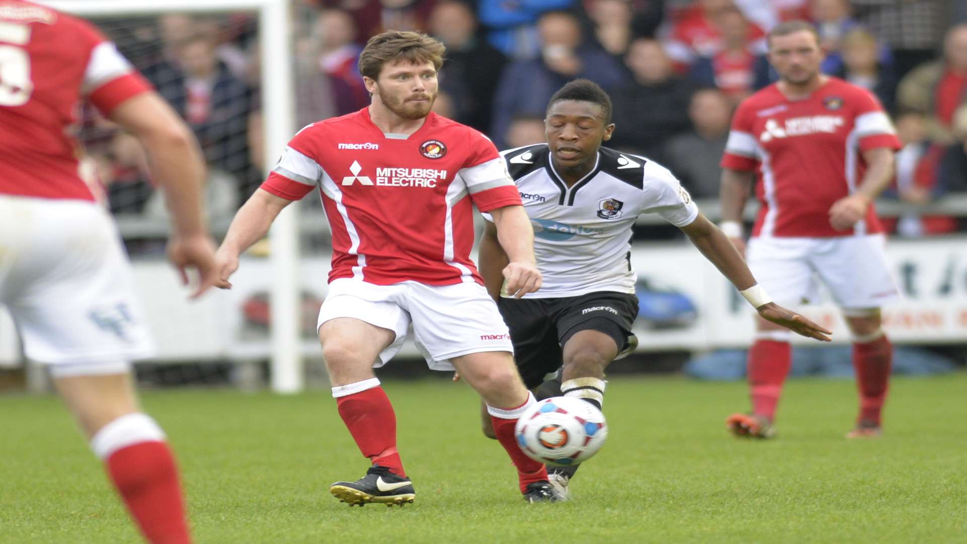 John Paul Kissock on the ball for Ebbsfleet during their 1-0 win at Dartford Picture: Ruth Cuerden