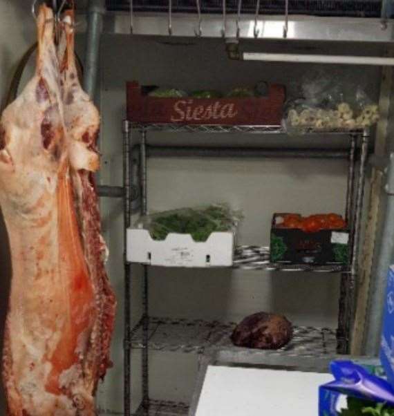 Meat and vegetables being stored together at Rayan Butcher and Grocery. Picture: Ashford Borough Council