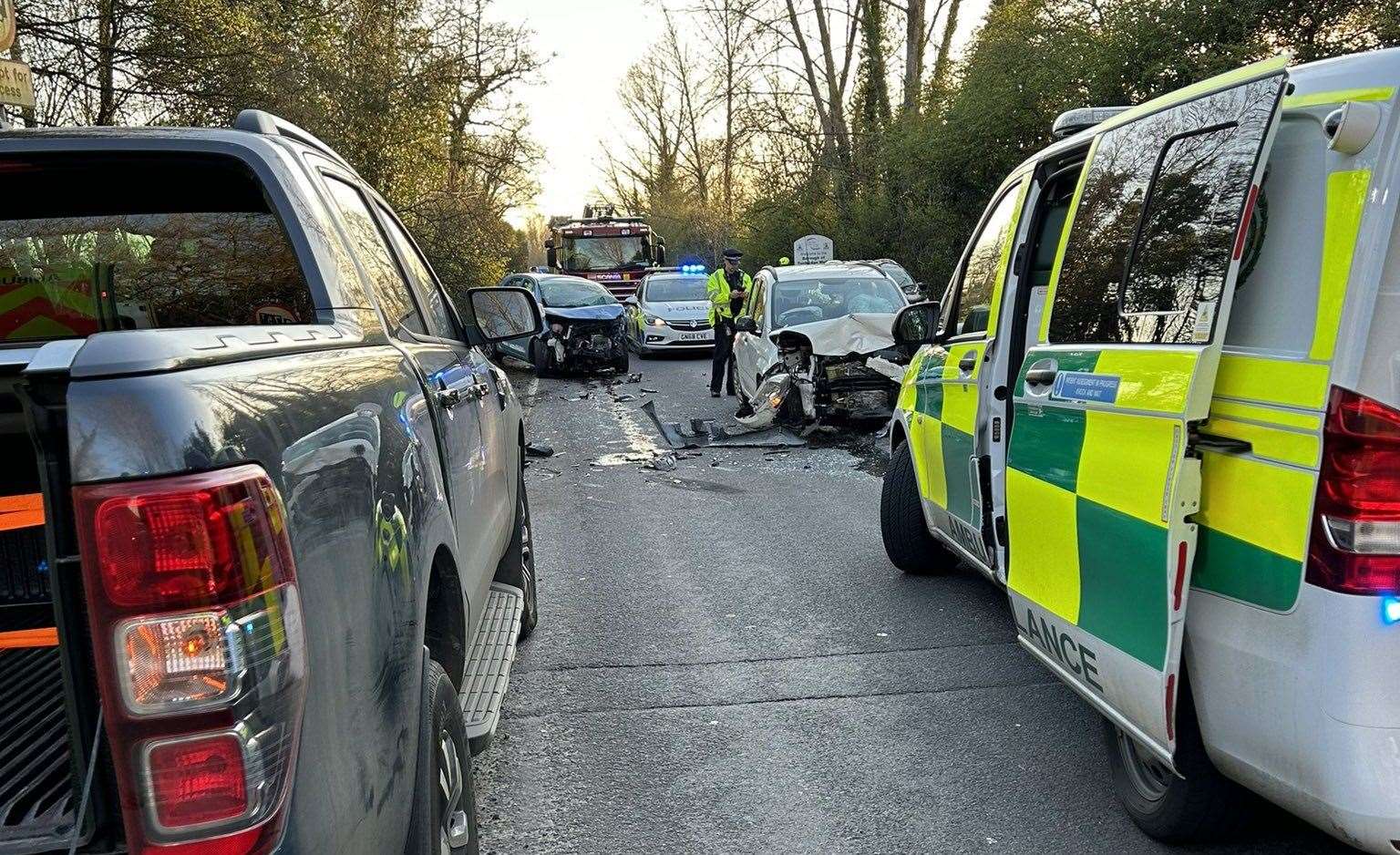 Emergency services rushed to the scene in Tonbridge just after 6.15pm. Picture: @Shambles11