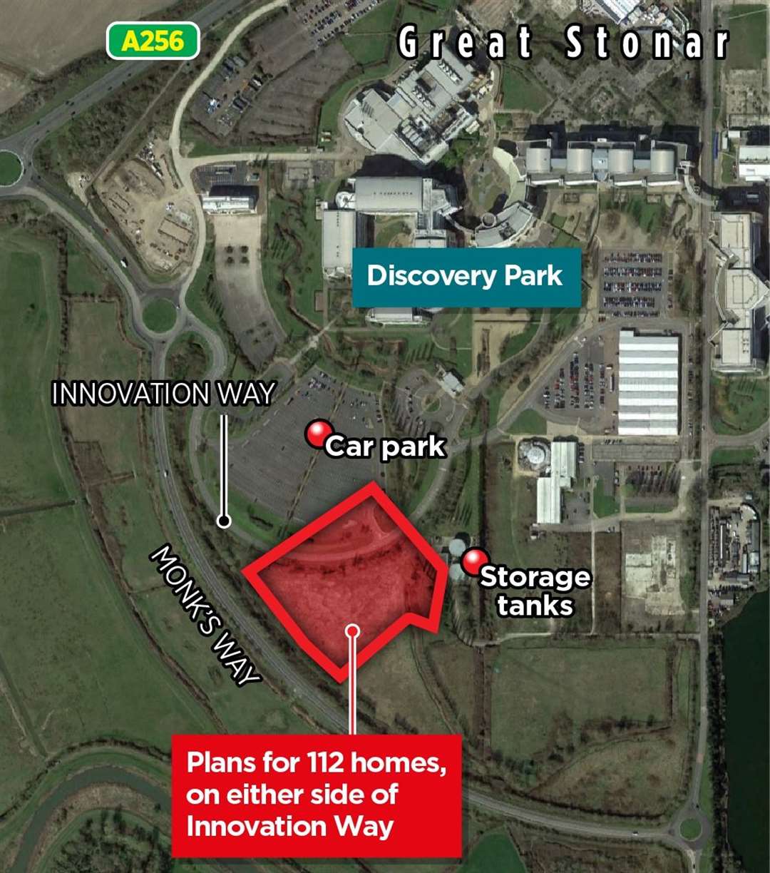 Site map setting out where the homes would be built on the Discovery Park site in Sandwich