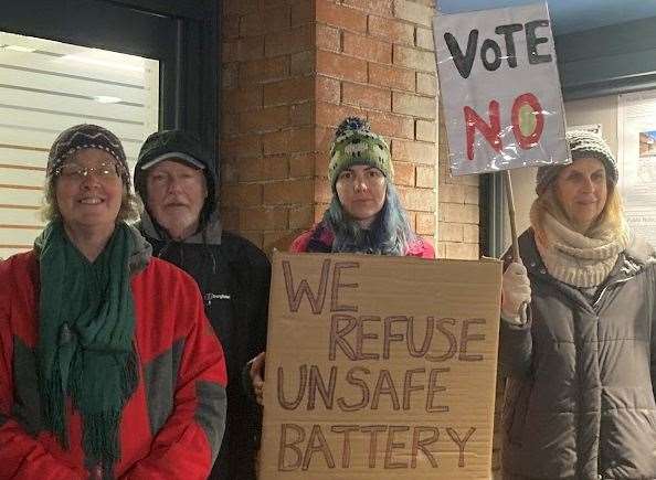 Carol Goatham,left, protesting against the safety plan for Cleve Hill solar farm