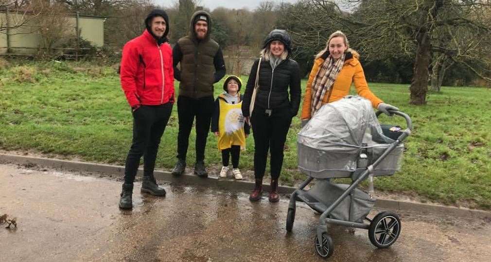 Family Matthew Quinney, Greg Skinner, Lucy Benardout and Leanne Quinney supporting six year old Jessie on his 5km fundraiser