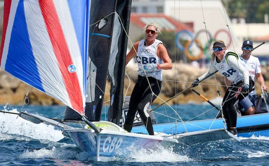 Goudhurst's Freya Black, right, with Saskia Tidey, finished 16th in the women’s skiff. Picture: World Sailing / Sander van der Borch