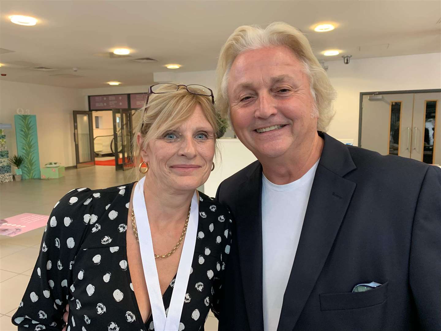 Owner Linda Quayle pictured with fashion designer David Emanuel. Picture: Linda Quayle