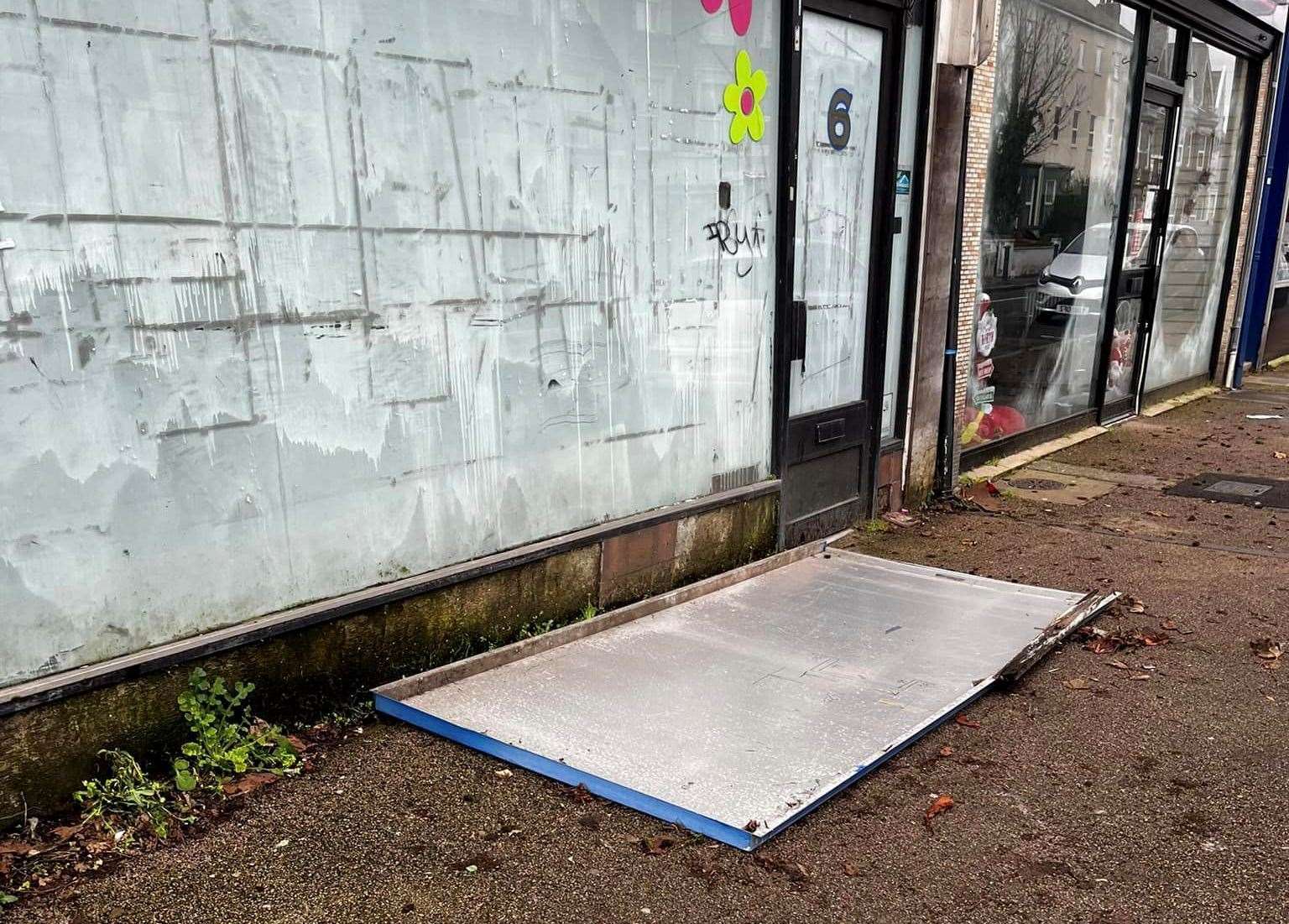 The sign fell off the Ramsgate shop yesterday. Picture: Simon James