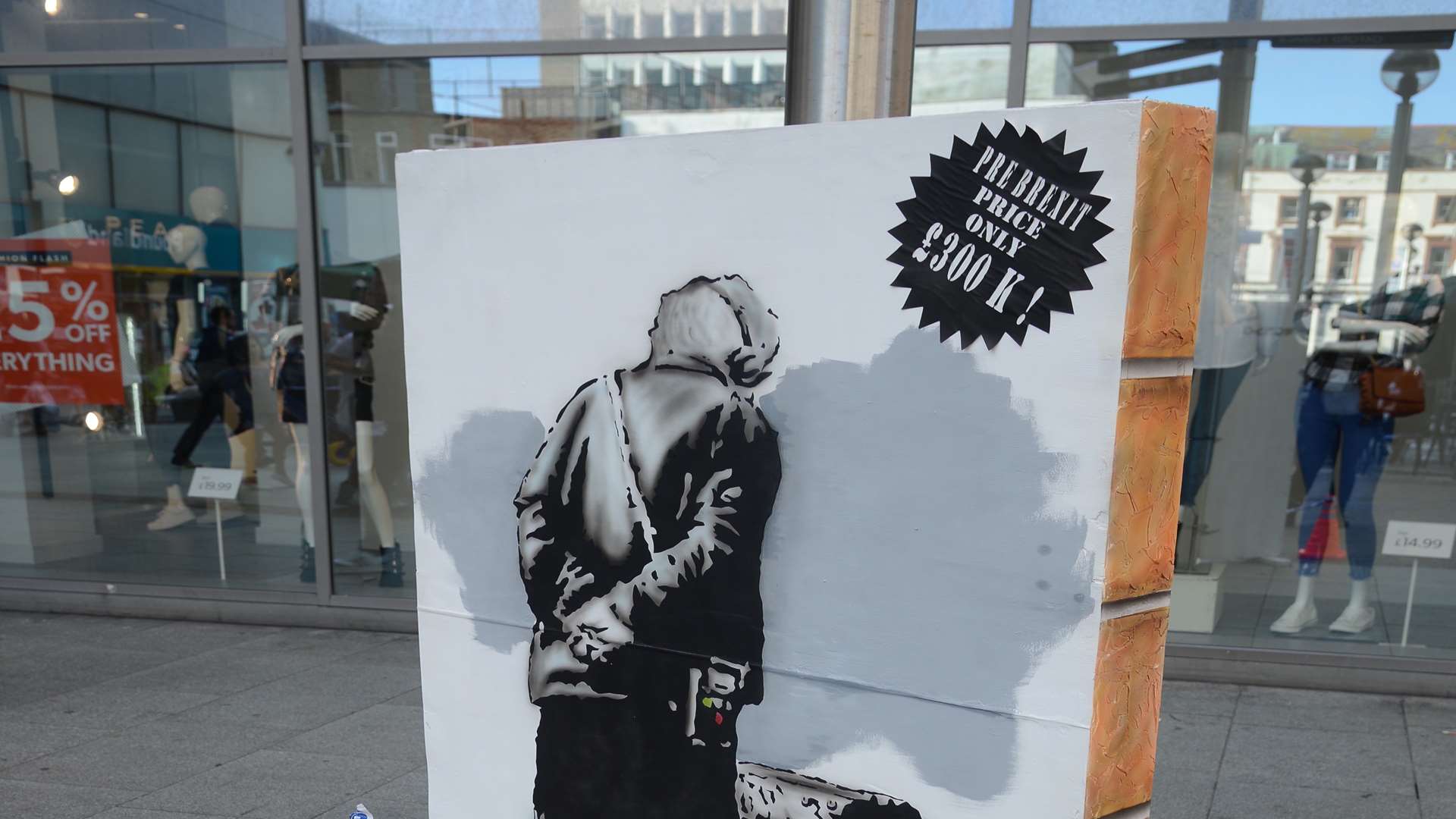 'Fake' Bansky outside New Look, Bouverie Place, Folkestone