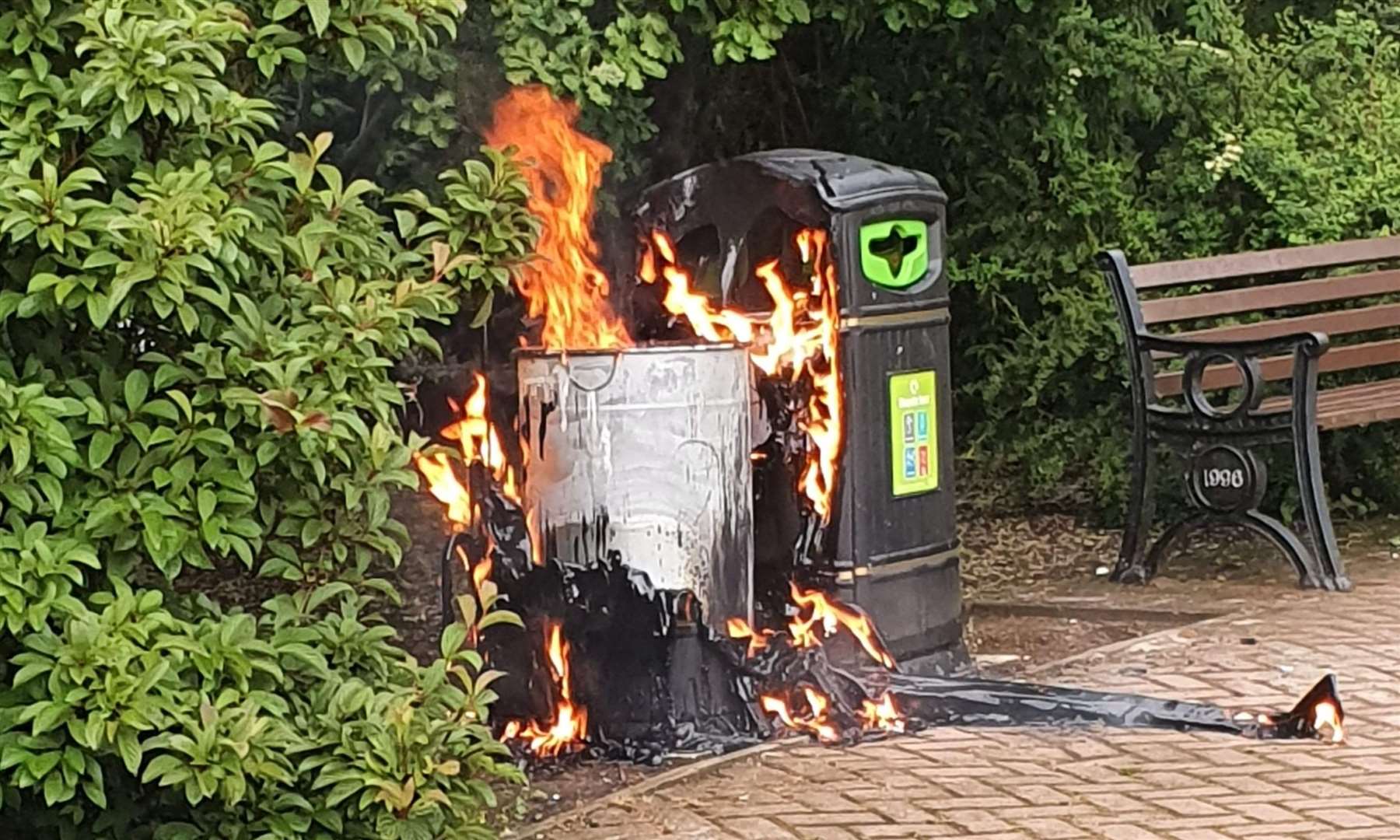 A bin was set alight in the Memorial Gardens last week. Picture: Tasha Clayson