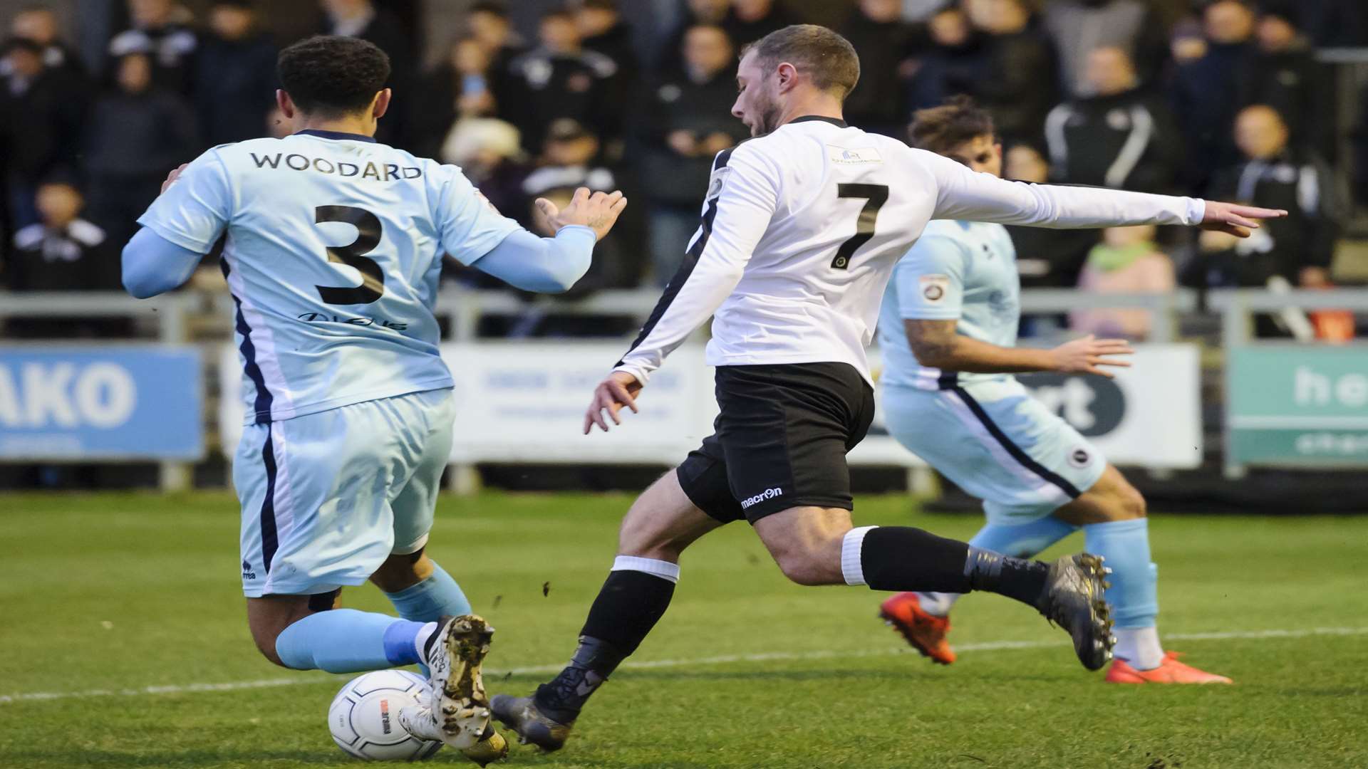 Ryan Hayes puts in a cross for Dartford. Picture: Andy Payton