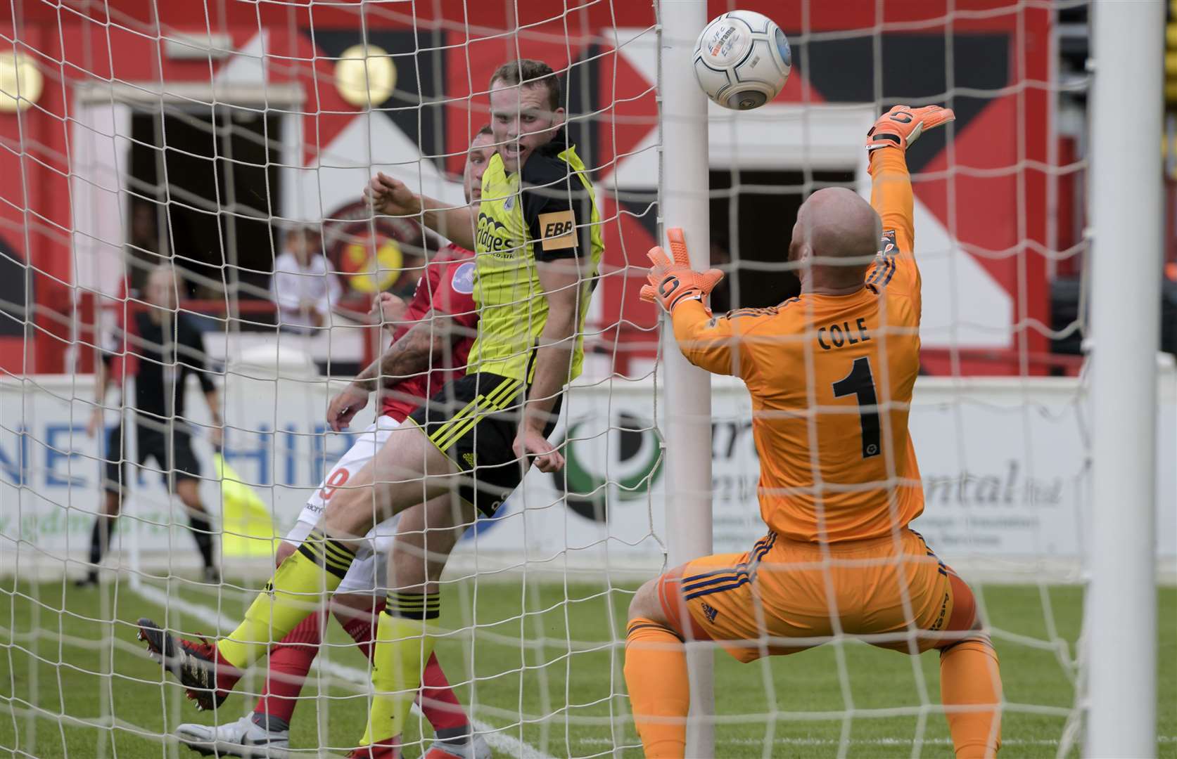 Shots keeper Jake Cole is beaten in a game against Ebbsfleet United Picture: Andy Payton