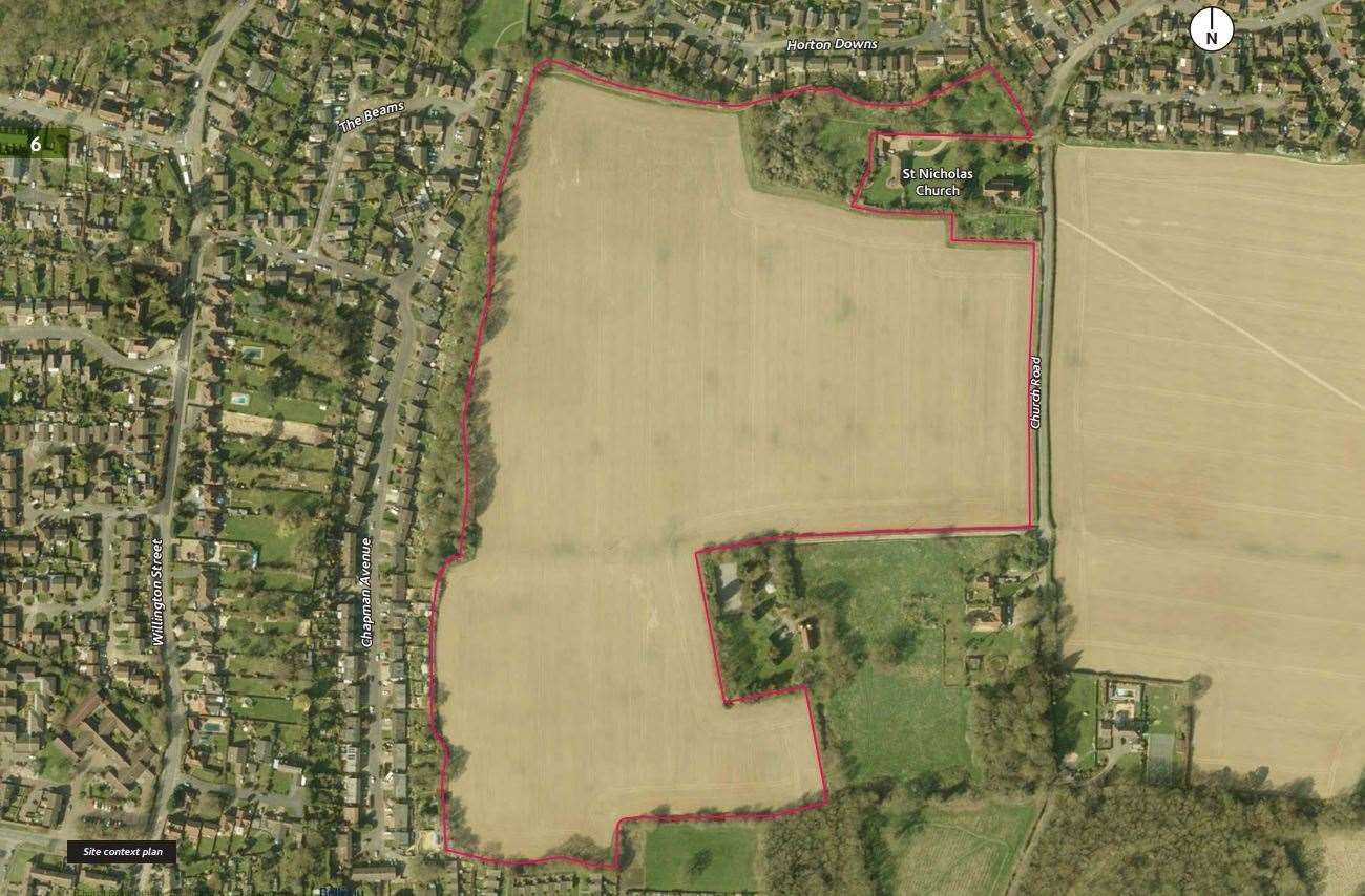 The scale of the site with Church Road on the right, Senacre at the bottom, Downswood at the top and Chapman Avenue to the left