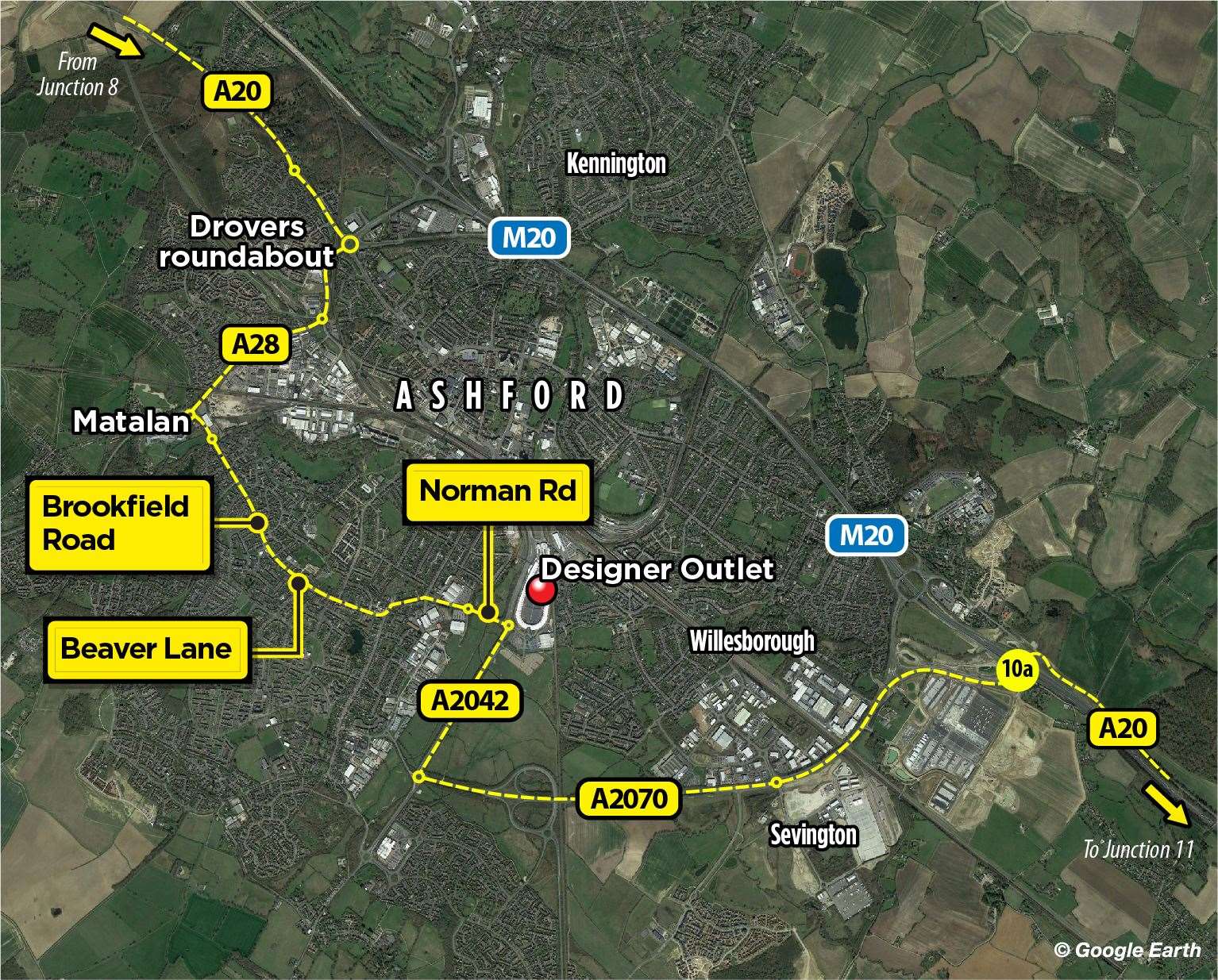 The six-mile diversion through Ashford