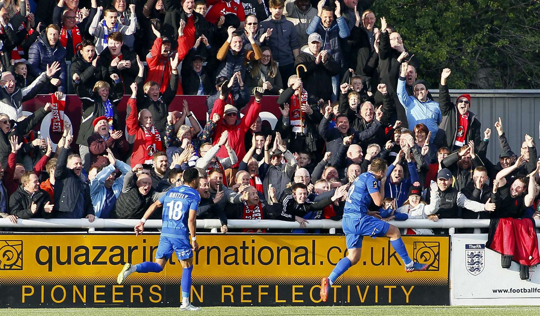 Michael Cheek celebrates his goal in front of the Ebbsfleet supporters Picture: Sean Aidan